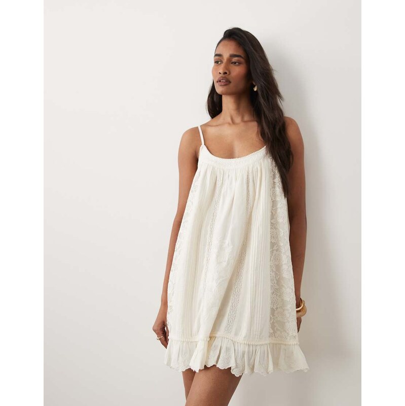 Miss Selfridge cami trapeze dress in cream-White