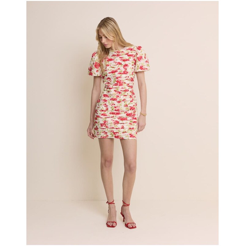 Nobodys Child Fabienne cotton ruched puff sleeve mini dress in