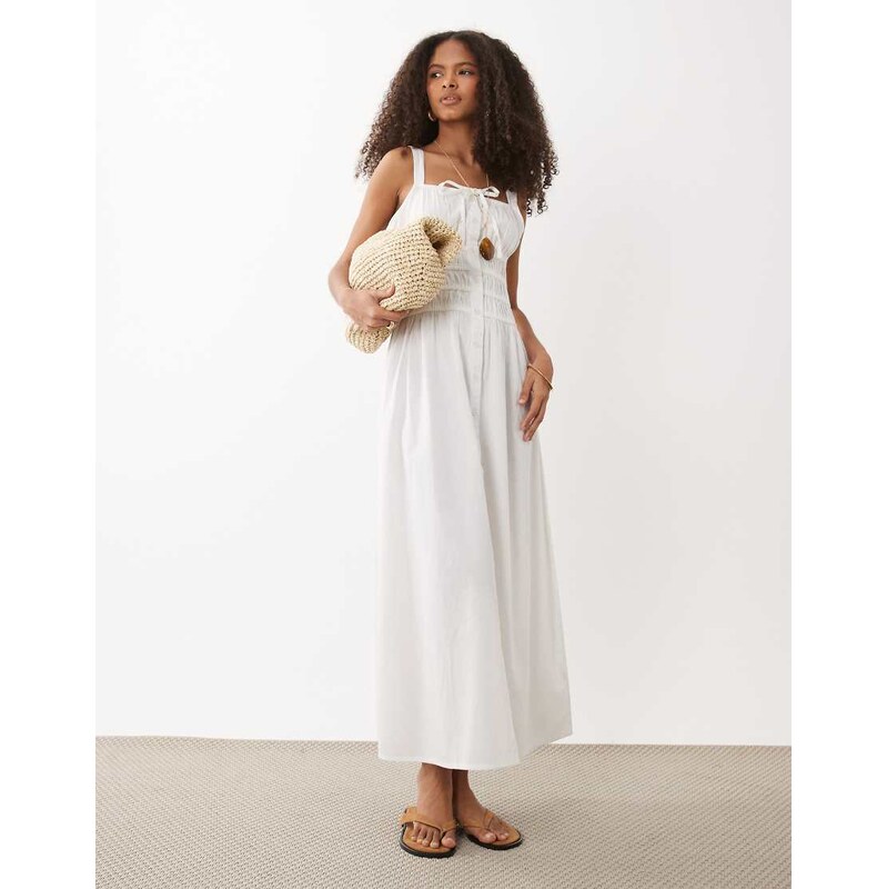 Wednesdays Girl Wednesdays Girl milkmaid button detail dress in white 115744045