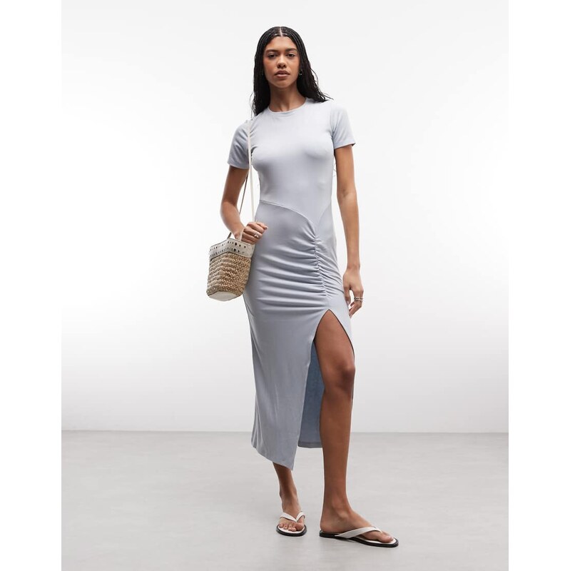Barbour International Danica ruched midi dress in pale blue
