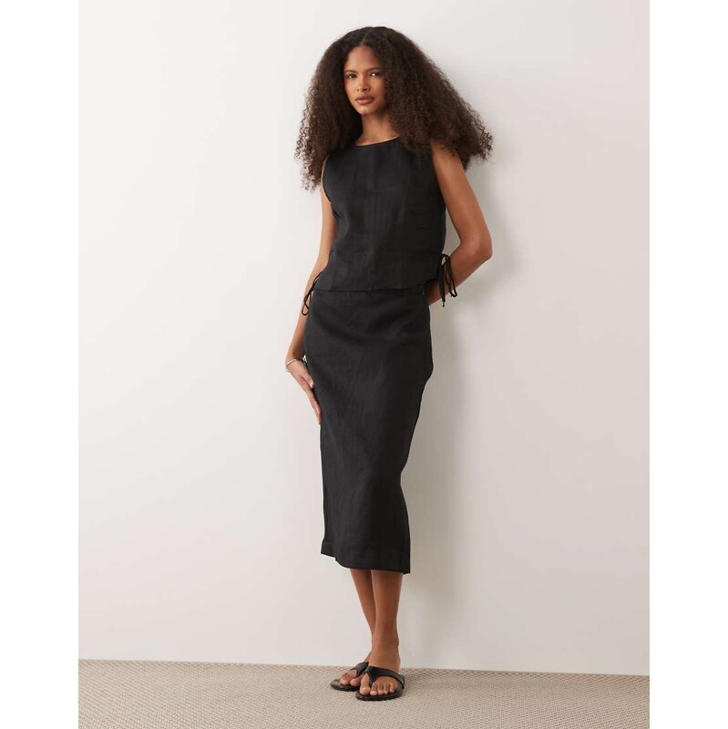 Mango Fred 100% linen midi skirt co-ord in black