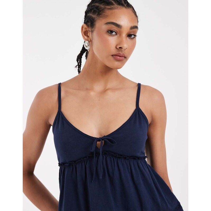 Hollister tie front babydoll cami in navy