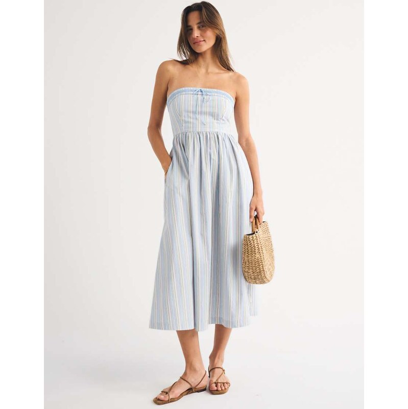 Abercrombie & Fitch bandeau s line midi dress in blue stripe 115591742