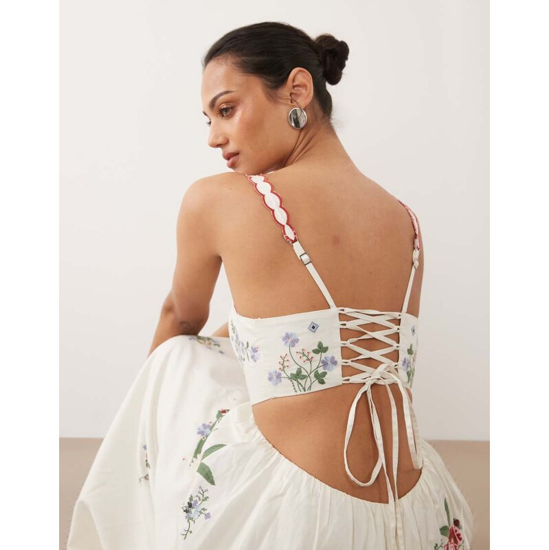 Abercrombie & Fitch premium embroidered A line maxi dress in
