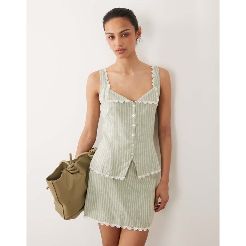 Abercrombie & Fitch linen blend cami top with scallop edge co-ord in 115591756