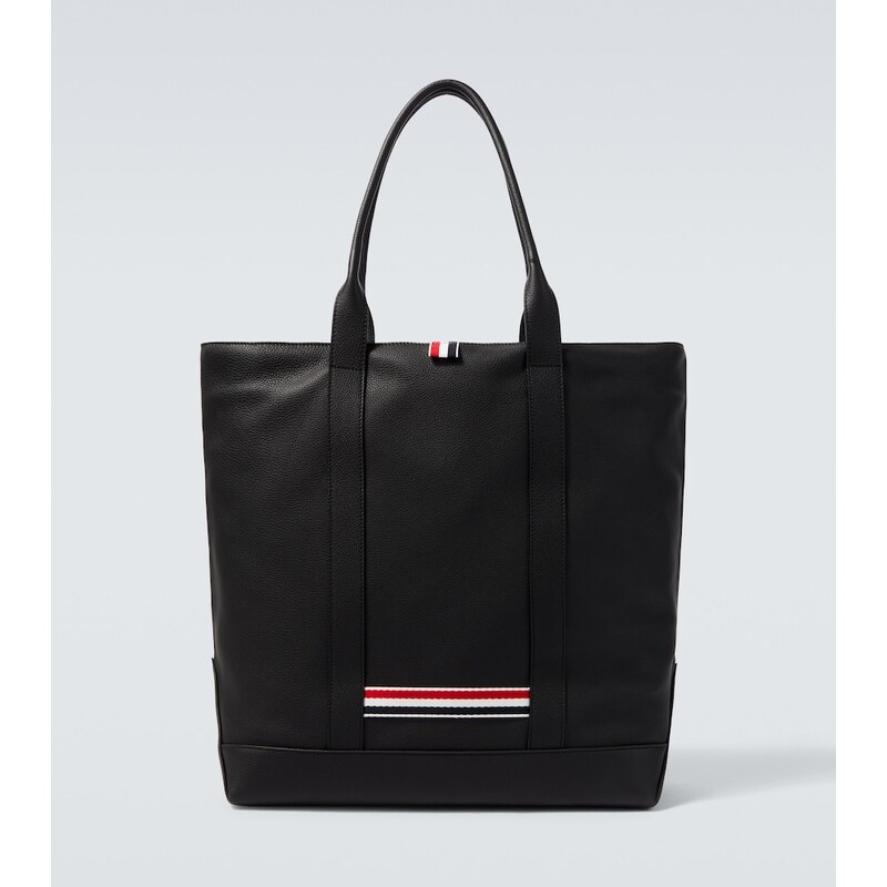 Kůžová taška Thom Browne v barvě černá s pruhovaným efektem