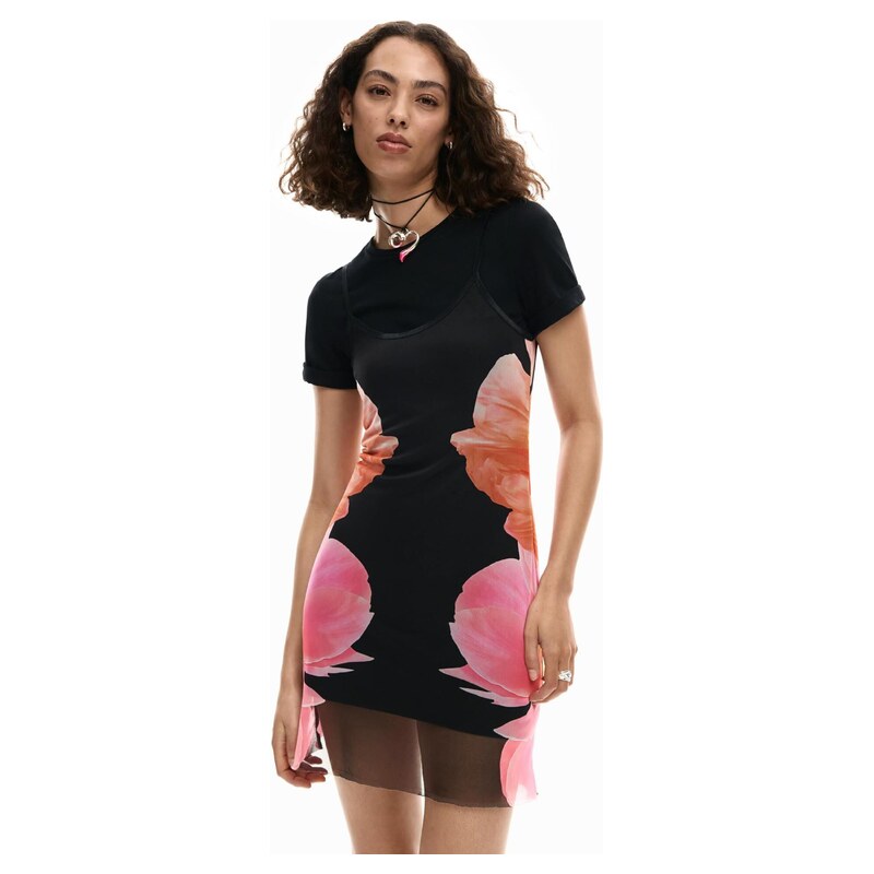 Desigual Šaty jasně oranžová / světle růžová / černá
