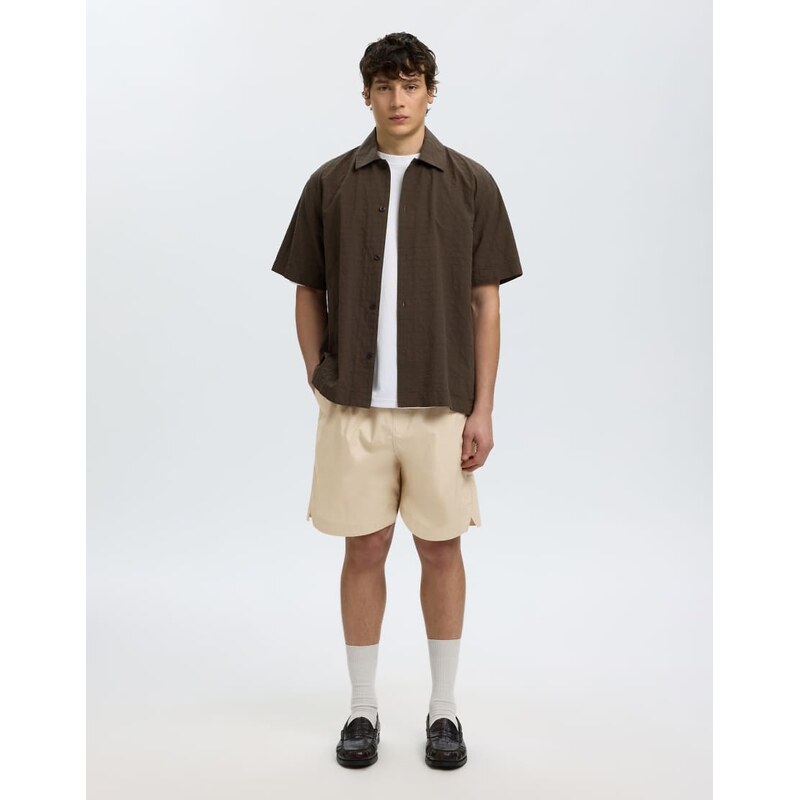 Selected cotton poplin drawstring short in beige-Neutral