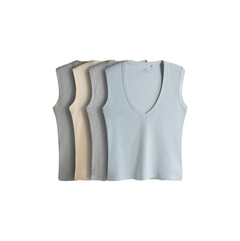 The Set Top světlemodrá / šedobéžová / šedý melír / khaki