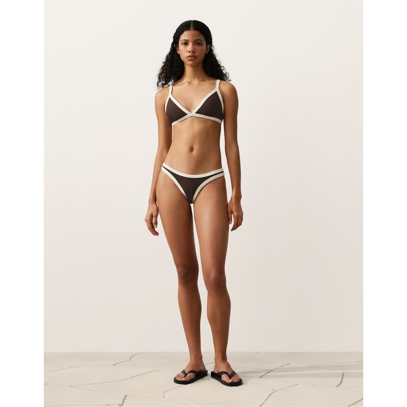 OYSHO Contrast trim u-cut medium-coverage bikini briefs in brown 115561359