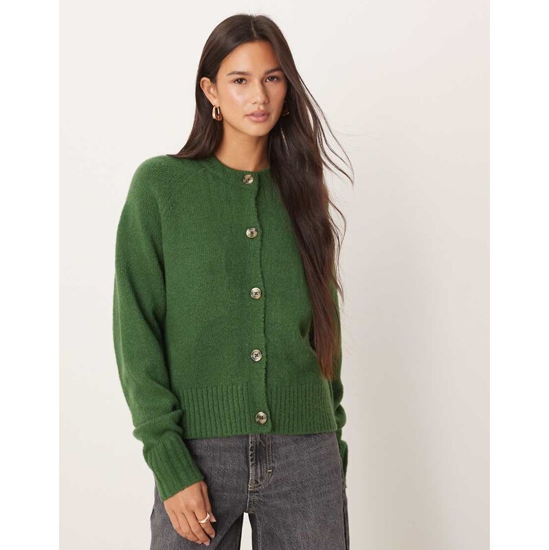 Threadbare crew neck cardigan in green 115560841