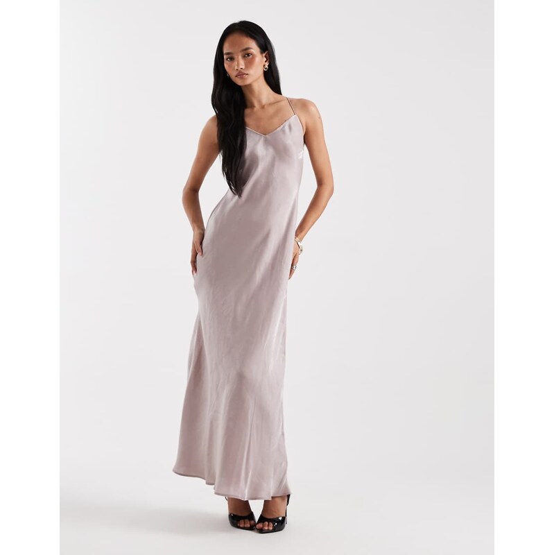 New Look shimmer satin maxi slip dress in pink