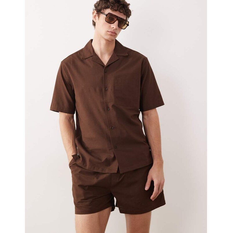 Free Society linen blend short sleeve shirt in dark brown