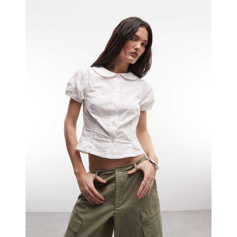 COLLUSION babydoll fitted short sleeve shirt in white 115561071