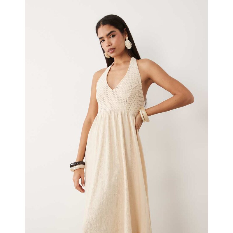 ASOS DESIGN crochet halter midi dress in neutral