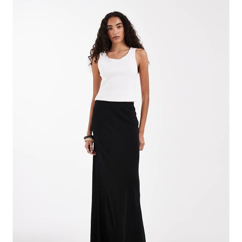 ASOS Tall ASOS DESIGN Tall linen bias midaxi skirt in black