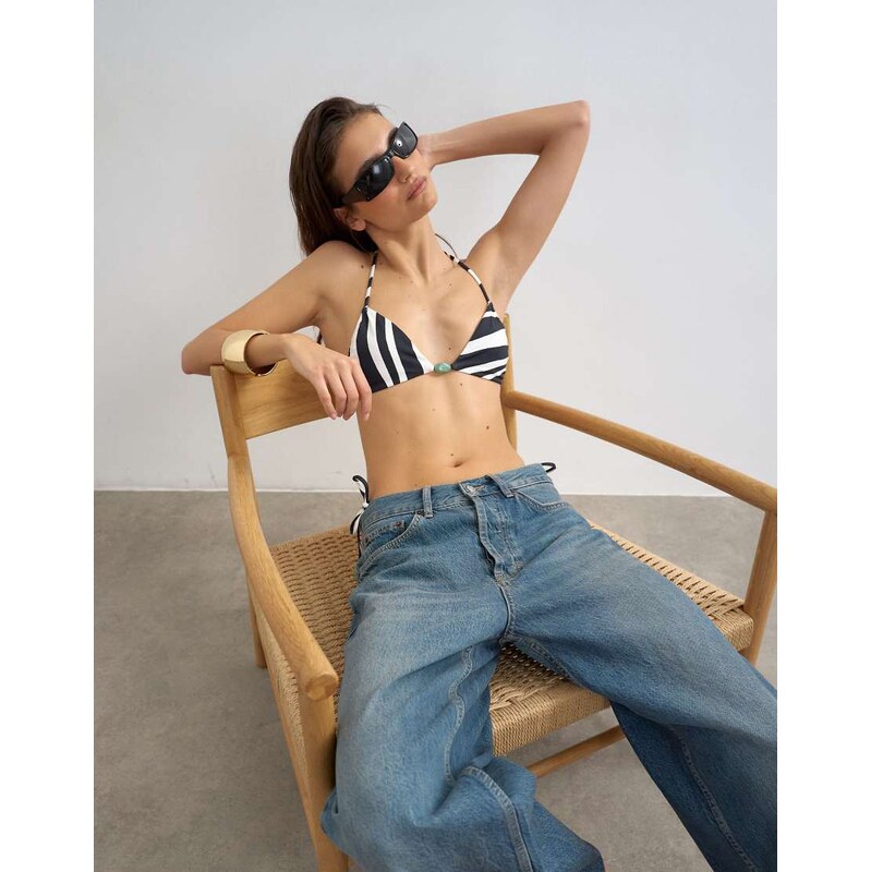Topshop Mono triangle bikini top in black and white