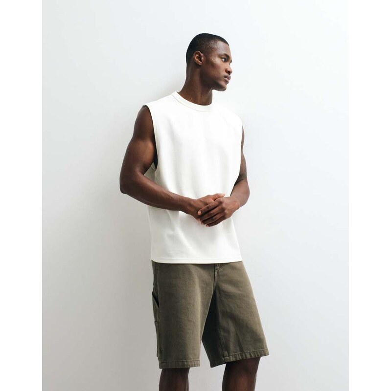 ASOS DESIGN breatheMAX heavyweight oversized tank in cream cotton blend-White