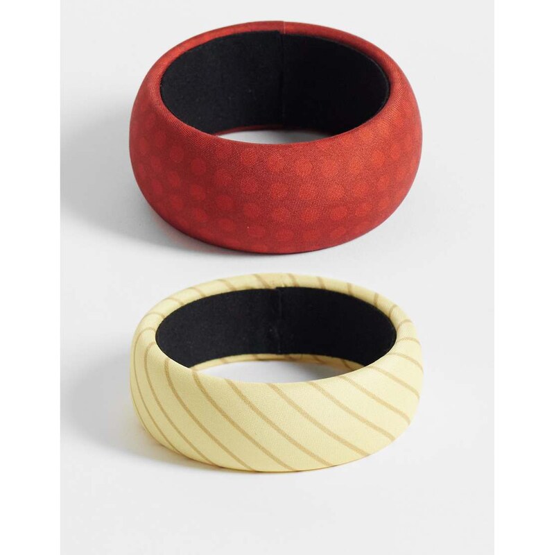 Reclaimed Vintage fabric stripe and polka dot bangle 2 pack in
