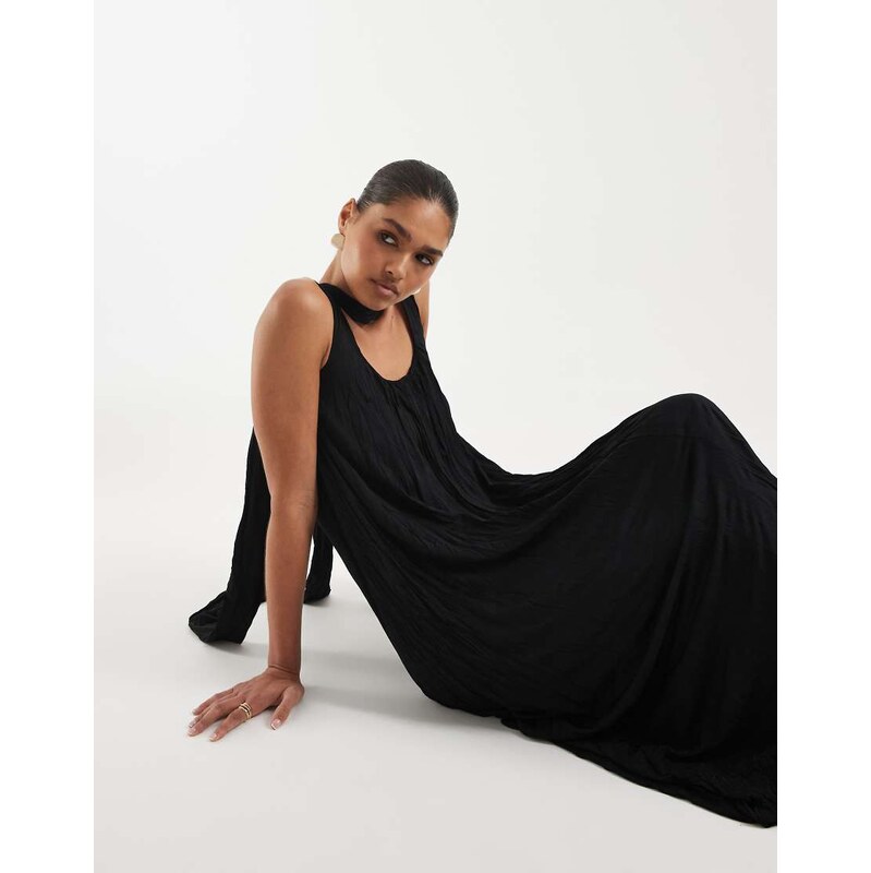 ASOS DESIGN crinkle scoop neck maxi dress with scarf detail in