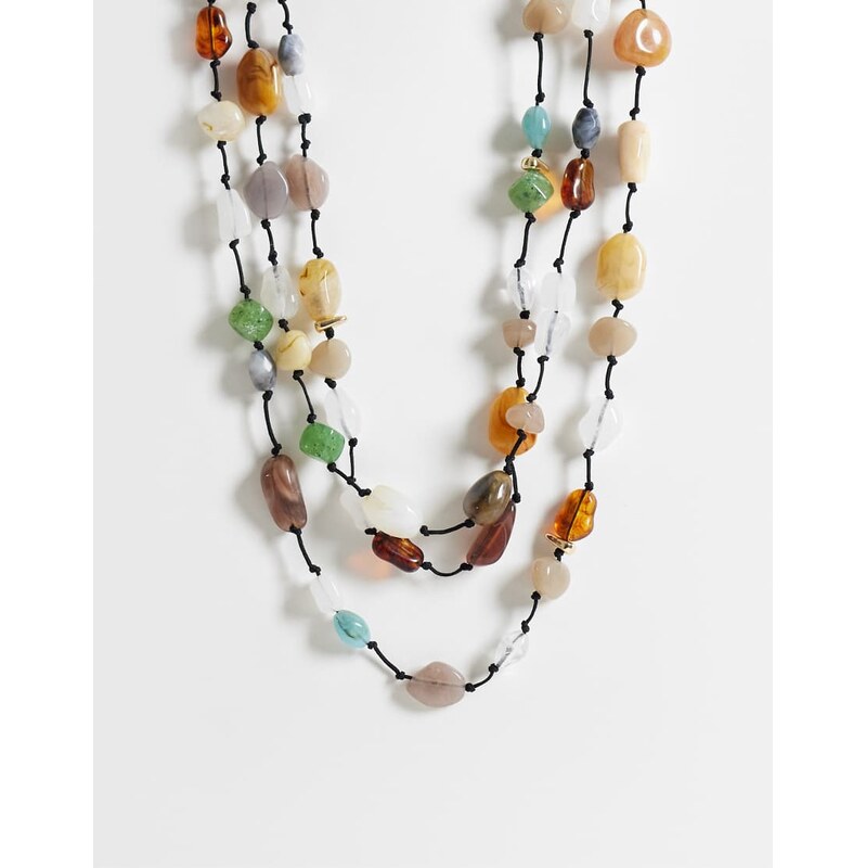 Reclaimed Vintage gem stone layered necklace in muti-Multi