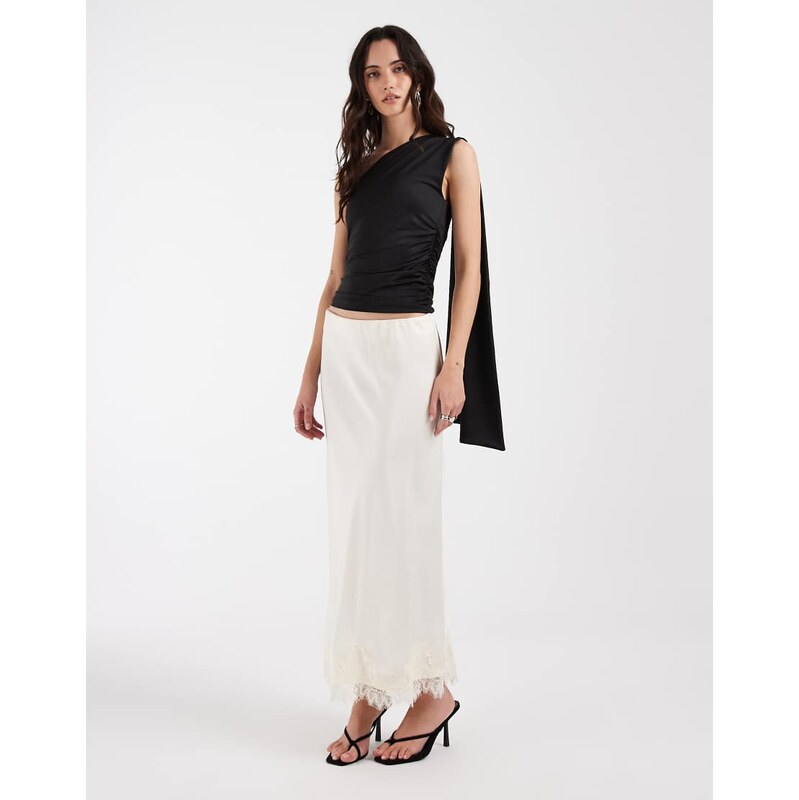 Object satin maxi skirt with lace trim in white 115561285