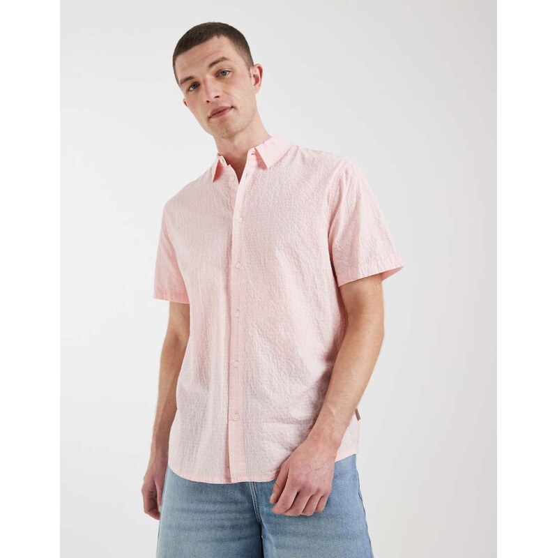 BLEND cotton-rich regular fit check shirt in peach-Pink