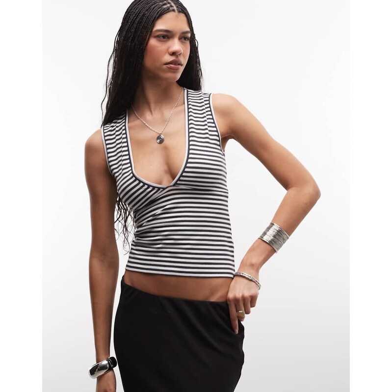 Weekday v neck tank top in grey stripe