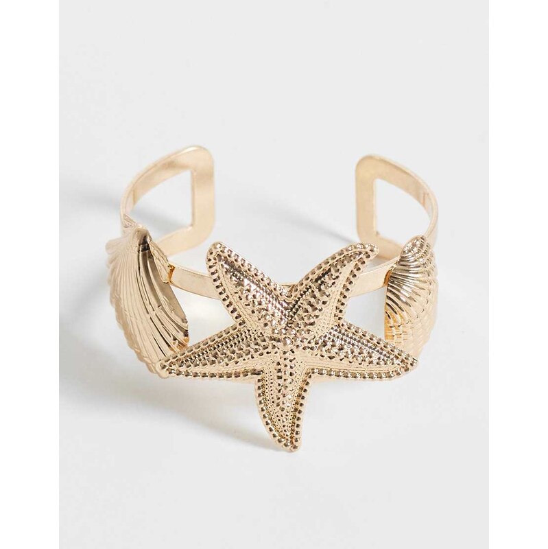 ASOS DESIGN cuff bracelet with sea-life design in gold tone 115561312