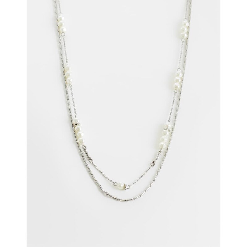 ASOS DESIGN 2 pack pearl and chain necklace in silver 115561317