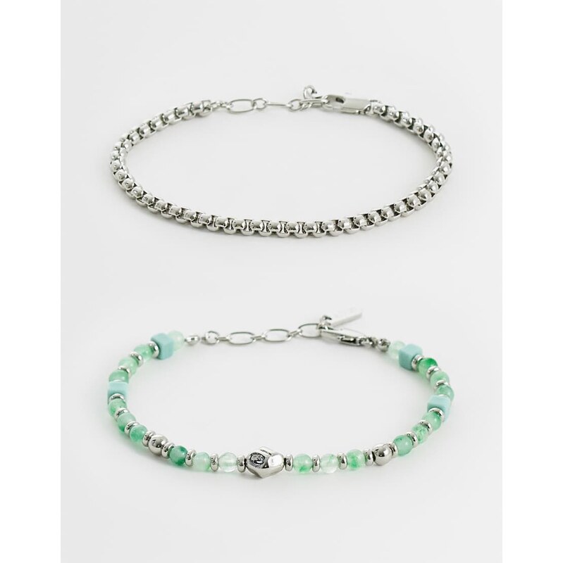 ASOS DESIGN 2 pack green prehnite semi-precious square beaded and 115561326