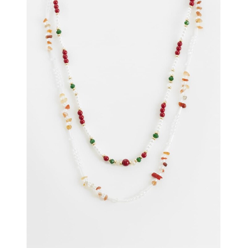 ASOS DESIGN 2 pack mixed beaded stone necklace in multi 115561327