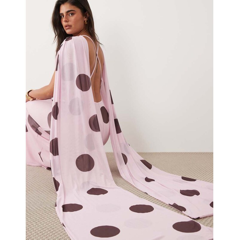 ASOS DESIGN mesh maxi dress with scarf drape detail in pink and