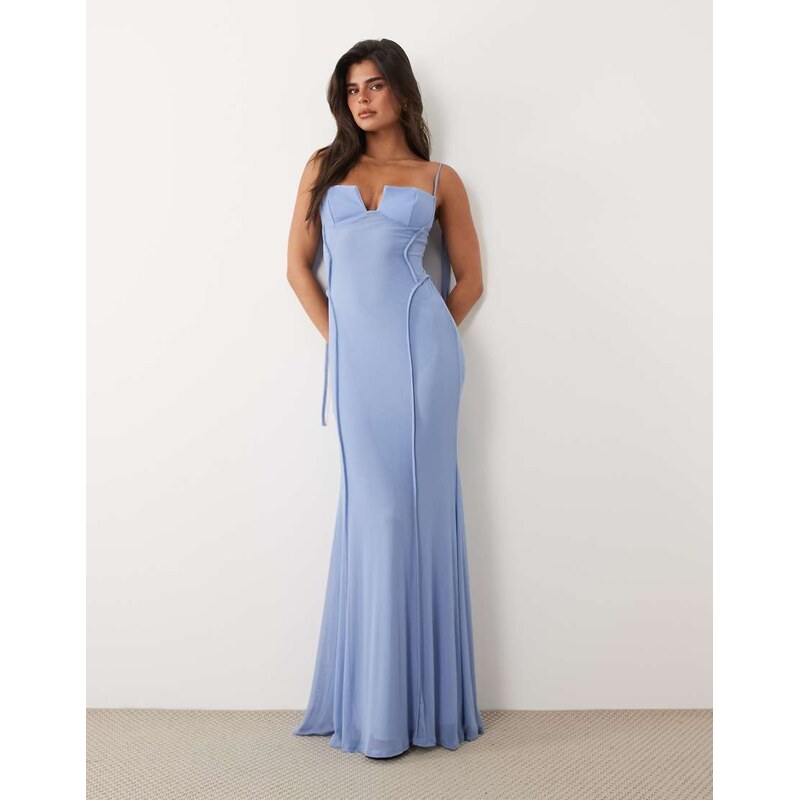 ASOS DESIGN mesh exposed seam sculpted cupped maxi dress in pale