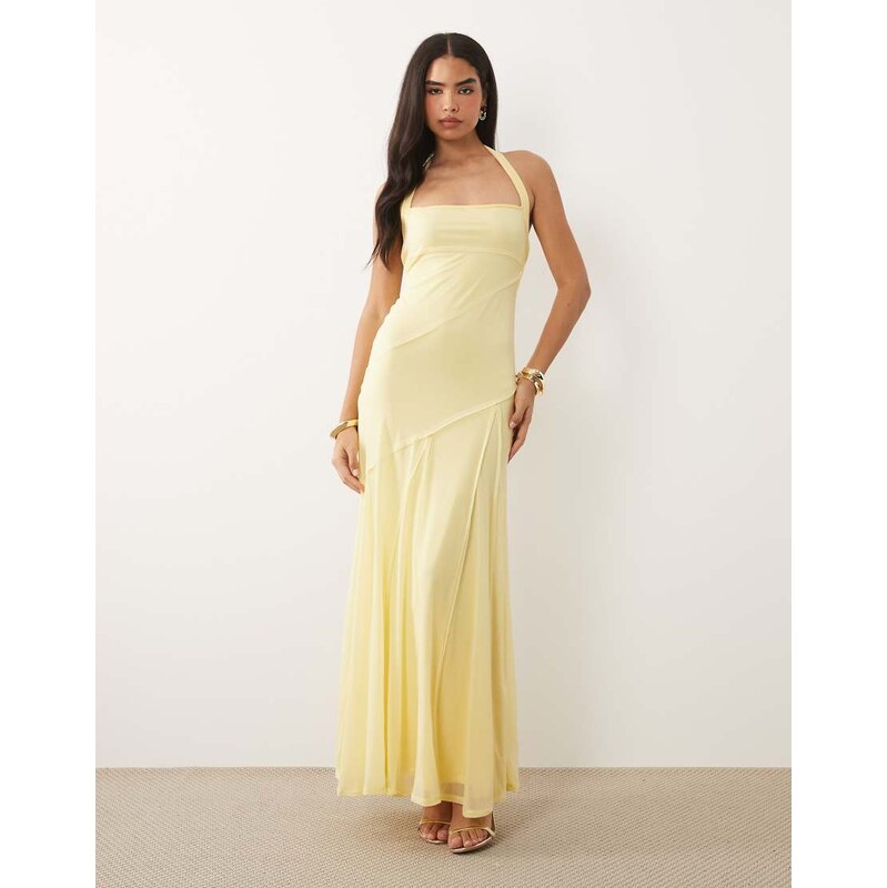 ASOS DESIGN stretch chiffon halter maxi dress with raw seam