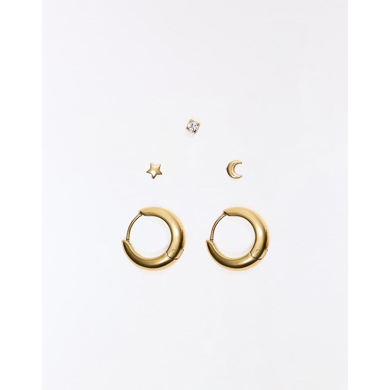 Bershka Pack of mismatched hoop earrings in gold 115561346