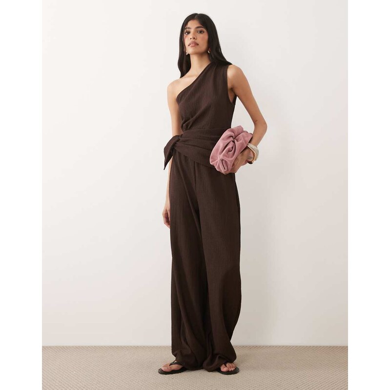 ASOS DESIGN co-ord textured one shoulder top with tie side in