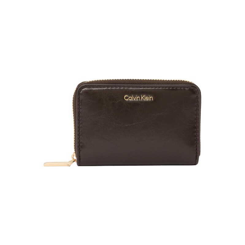 Calvin Klein Peněženka Foil Logo Zip-around Glossy tmavě hnědá