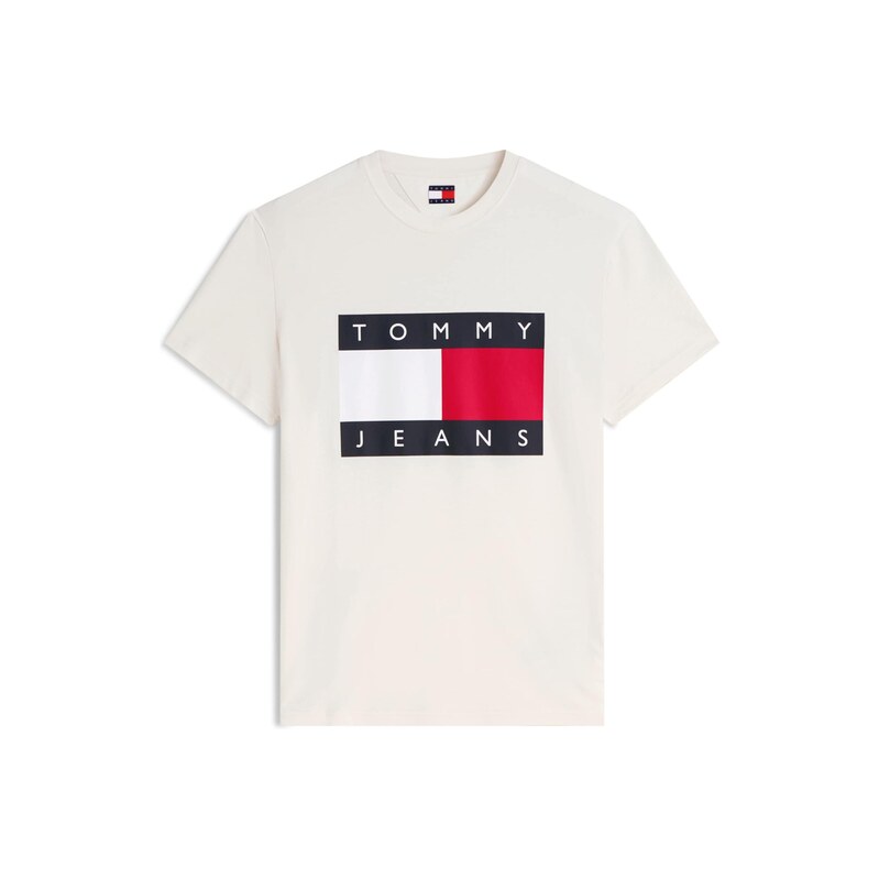 Tommy Jeans Tričko Flag Badge béžová / červená / černá / bílá