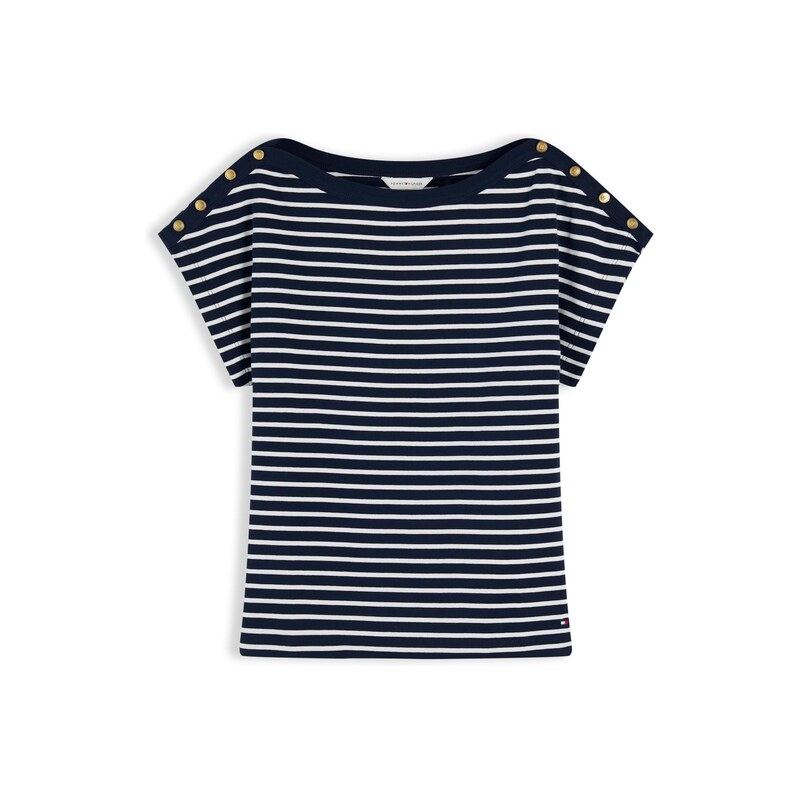 TOMMY HILFIGER Tričko Gold-tone Button krémová / námořnická modř