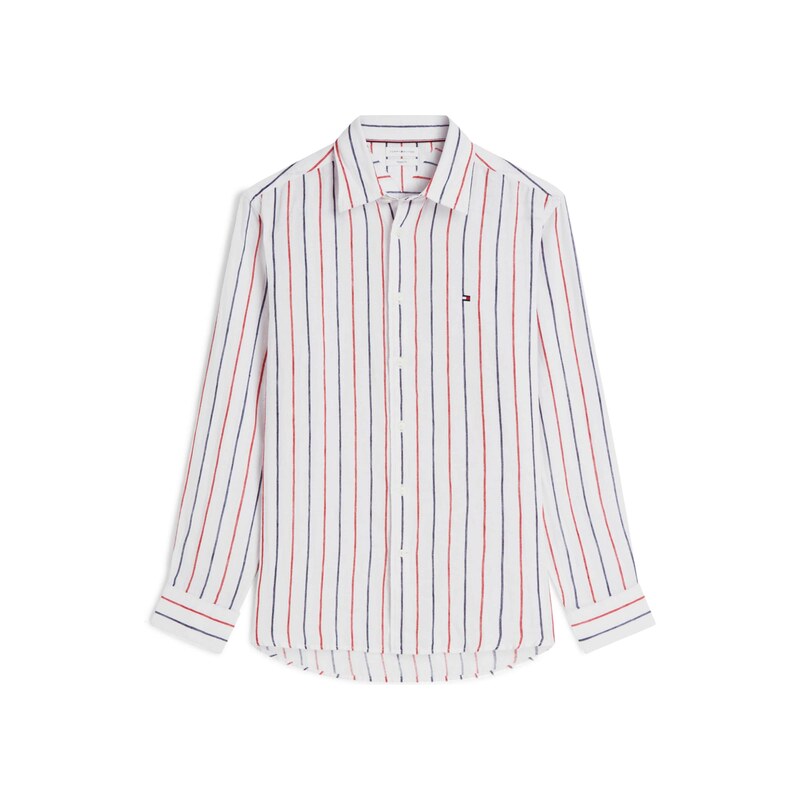 TOMMY HILFIGER Košile 'Regular Fit Textured Stripe Pure' opálová / červená třešeň / bílá