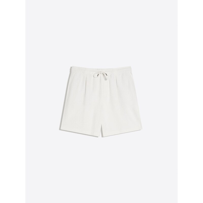 Bershka Kalhoty se sklady v pase bílá