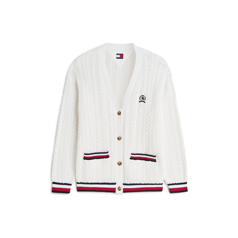 Tommy Jeans Kardigan Global Stripe Oversized Cable červená /