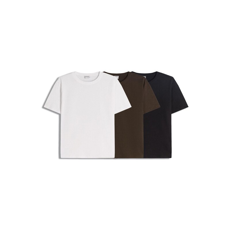 Bershka Tričko olivová / černá / bílá