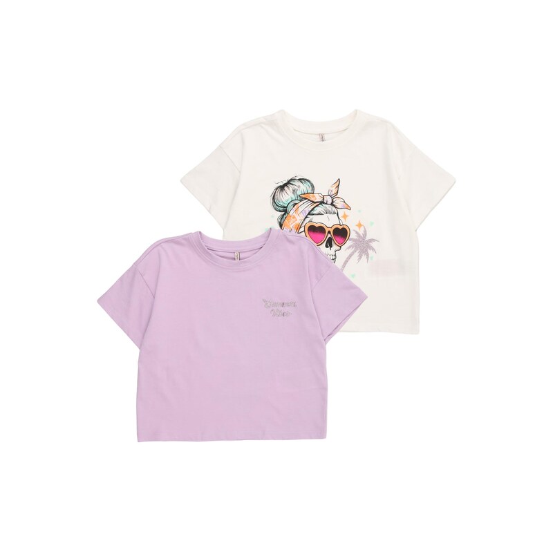 ONLY GIRLS Tričko orchidej / černá / stříbrná / offwhite