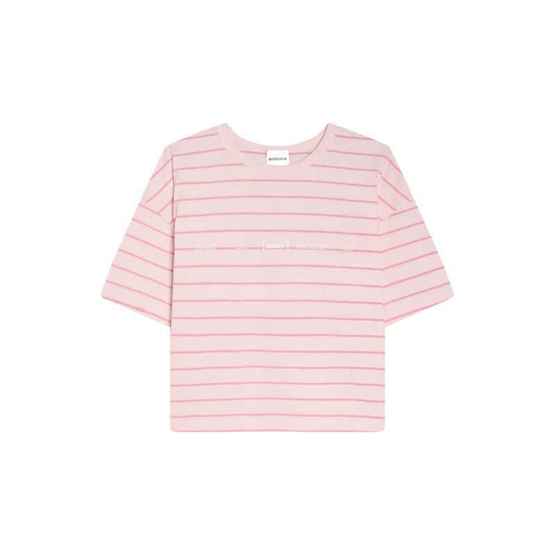 Bershka Tričko růžová / světle růžová / bílá