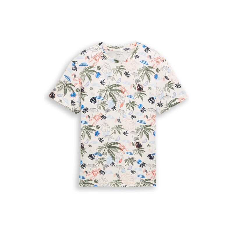 TOM TAILOR Tričko azurová / olivová / jasně červená / offwhite