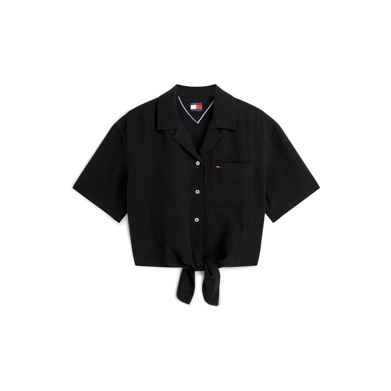 Tommy Jeans Halenka 'Crinkle Front Short Sleeve' černá