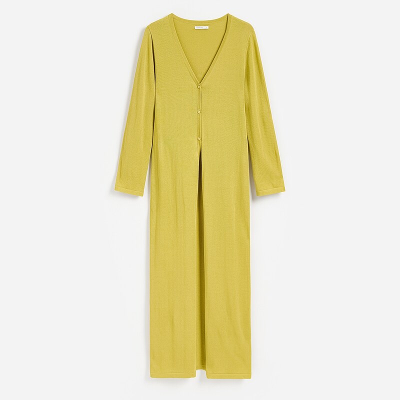 Reserved - Dlouhý kardigan z viskózové směsi - žlutozelená 115535168