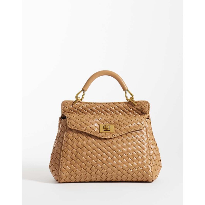 JW PEI Lucia classic top handle woven bag in brown